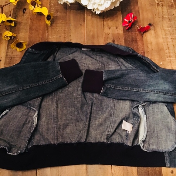 李Nordstrom Halogen Denim Bomber Jacket Medium - Picture 7 of 7